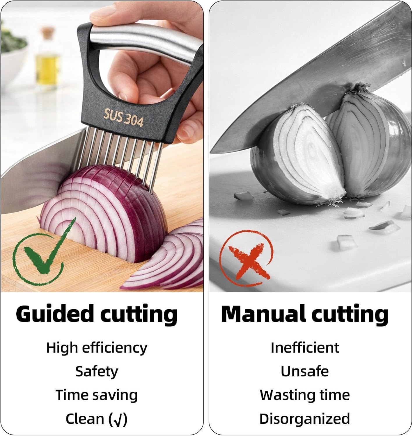 Onion Slicer Holder, Stainless Steel Vegetable Potato Tomato Chopper Cutter with Protective Case Practical Kitchen Must Haves Tool Utensils Gadgets Clearance for Slicing Vegetables Marinating Meat