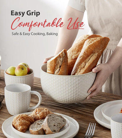 Lareina Ceramic Large Mixing Bowls Set of 4, Nesting Bowls for Cooking, Baking, Salad Etc, Serving Bowls, Mother's Day & Housewarming Gift, Microwave/Dishwasher Safe - 20/44/98/145 OZ, Ivory White