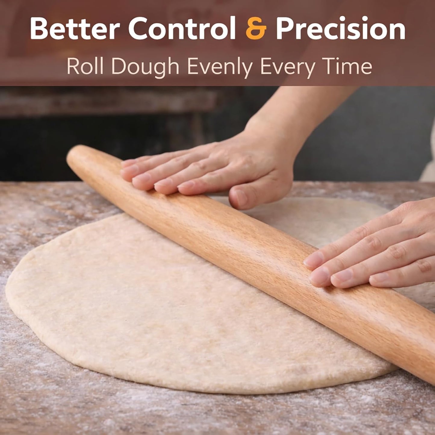 17 Inch French Rolling Pin, Wooden Dough Roller for Baking, Solid Wood Tapered Rolling Pin for Pizza, Pie Crust, Cookies, Pastry, Non-Stick, Easy Control Kitchen Baking Tool, European Beech Wood