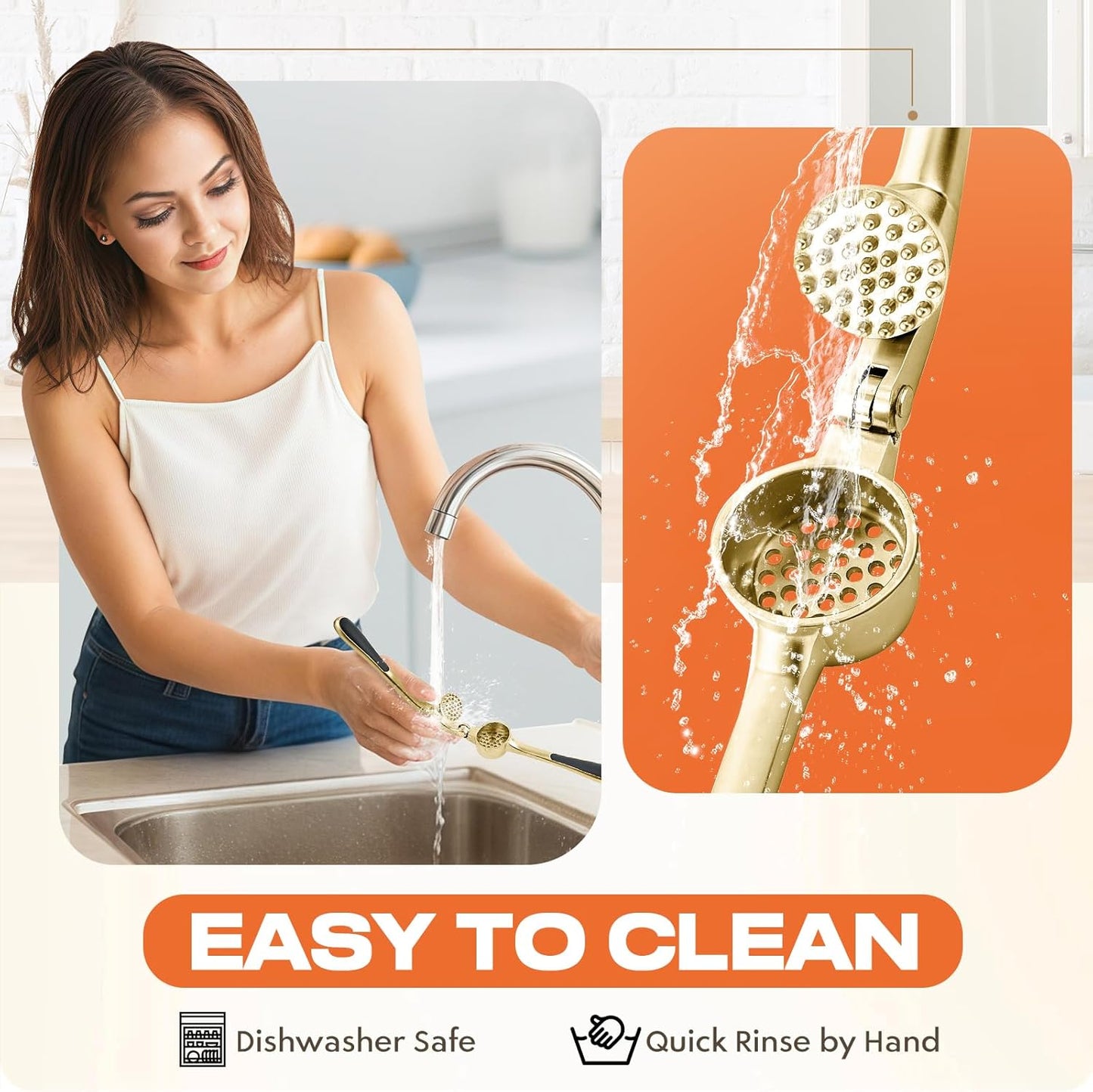 Kitchen Garlic Press, Rust Proof & Dishwasher Safe Garlic Mincer, Durable Garlic Crusher Set with Peeler＆Brush, Easy to Clean and Squeeze, Matte
