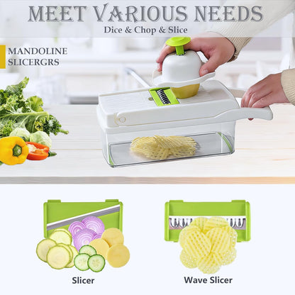 Dewpeton Pro-Series 20-in-1 Mandoline Slicer & Spiralizer, Veggie Chopper with Container, Home Essential Kitchen Gadget