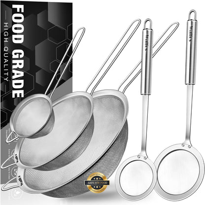 Walfos Fat Skimmer Spoon, 304 Stainless Steel Fat skimmer For Cooking, Fine Mesh Strainer, Food Strainer Fit For Separation Of The Floating Foam, Fat, Grease - Set of 2 Sise