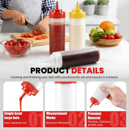 Multicolor Food-Grade Squeeze Bottles Set-Condiment Dispensers for Kitchen, BBQ, Sauces, Dressings, & Meal Prep (32oz)