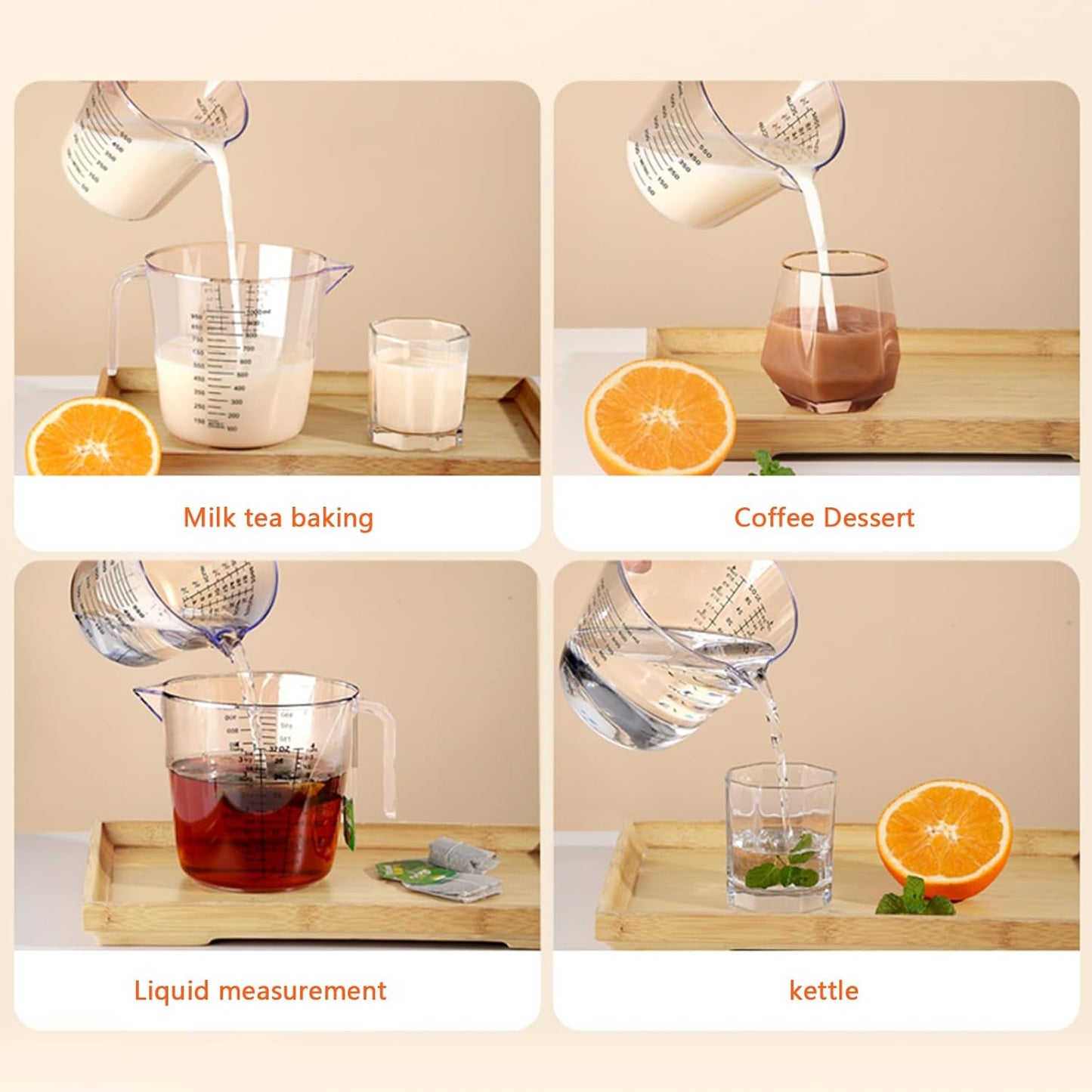 Plastic 1 ½ Cup Measuring Cup Stackable Liquid Measuring Cup with ML and Cups Measures