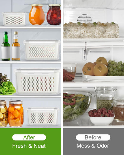 TBMAXS 5 Pack Fruit Storage Containers for Fridge Food Container with Colander Airtight BPA Free Plastic Berry Keeper Produce Vegetable Saver Bins Keep Fresh