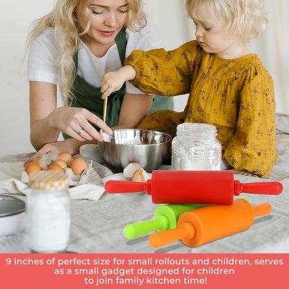 4 Pack Mini Rolling Pin for Kids, 9 Inch Plastic Handle Rolling Pin Non-Stick Silicone Rolling Pins for Children Cake Baking
