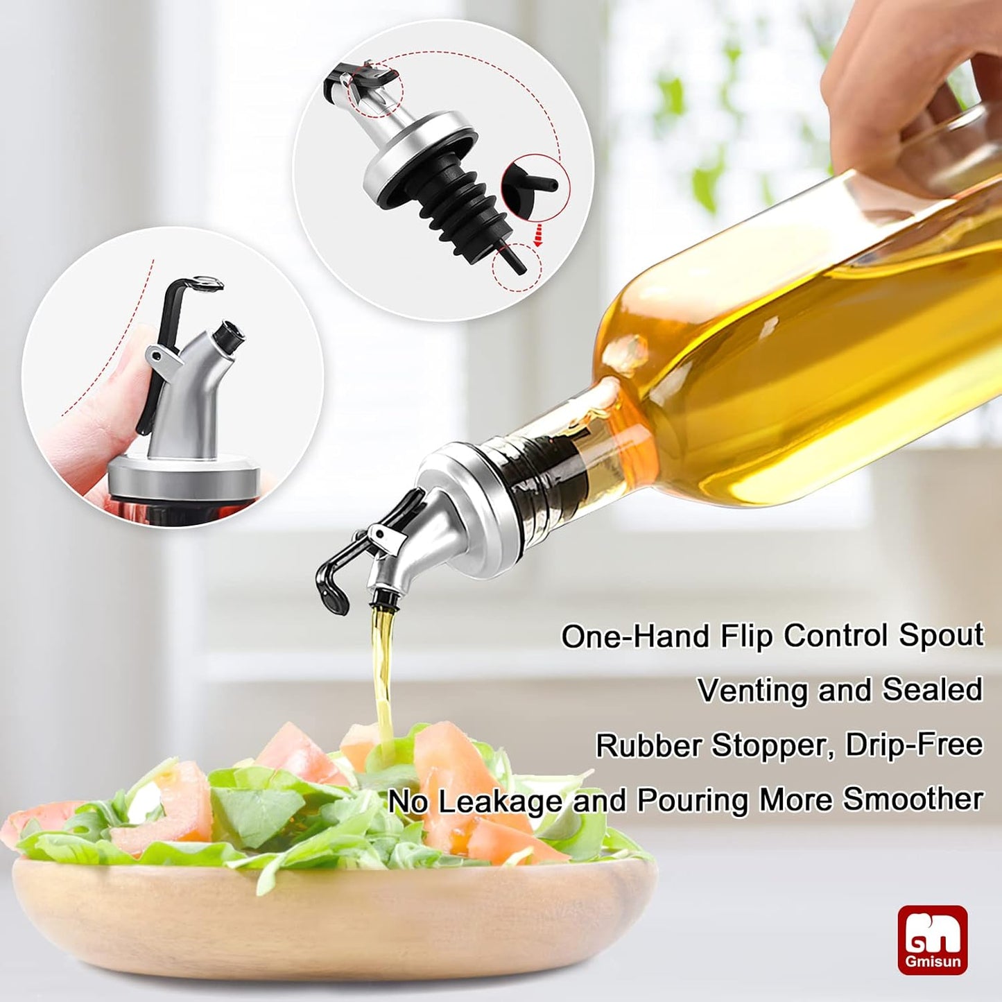 gmisun Olive Oil Dispenser for Kitchen, 4 Pack 17 fl oz Glass Oil Dispensers Bottle, Cooking Soy Sauce Bottle Container Cruet with Plastic Pourer Spout, Funnel and Labels, Clear