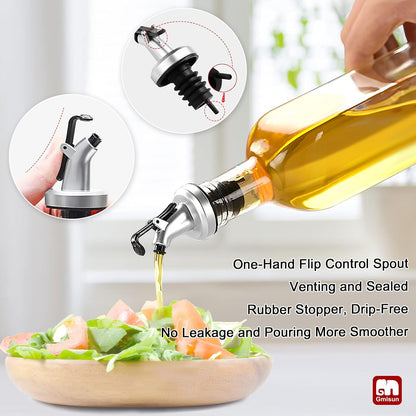 gmisun Olive Oil Dispenser for Kitchen, 4 Pack 17 fl oz Glass Oil Dispensers Bottle, Cooking Soy Sauce Bottle Container Cruet with Plastic Pourer Spout, Funnel and Labels, Clear