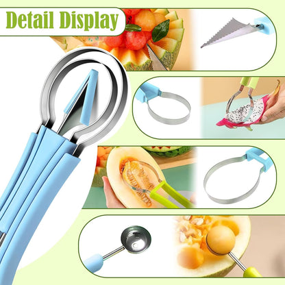 Suuker Melon Baller Scoop Set,4 In 1 fruit cutters shapes, watermelon scooper fruit scooper and baller, fruit carving tools（Green）
