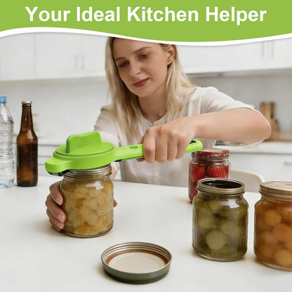 Multi-Functional 4-in-1 Jar Opener, Adjustable Stainless Steel Bottle Opener for Multi Size Jar Bottles with Ergonomic Non-Slip Handle Grip, Kitchen Helper for Seniors Weak Hands Arthritis