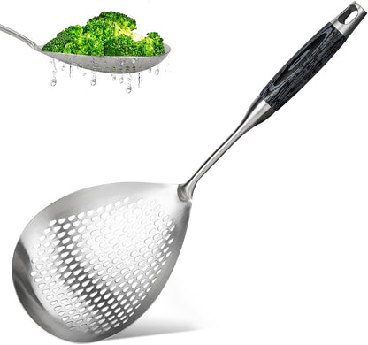 Steel Spider Strainer Skimmer Ladle, Strainer Spider Skimmers for Kitchen Cooking and Frying, Premium Strainer Spoon Diameter: 5.4Inch, Total Length: 15.4Inch