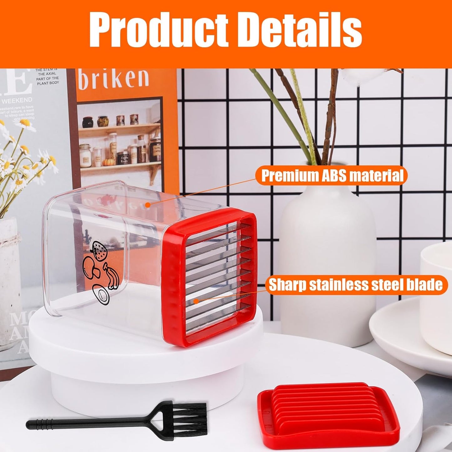 Cup Slicer Fruit, Fast Stainless Steel Vegetable Slicer Portable Strawberry Cutter with Cleaning Brush Handheld Slicing Tool Kitchen Cutting Gadget for Banana Egg Salad