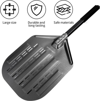 Perforated Pizza Peels 6 INCH pizza spatula paddle Long Handle Metal Pizza Spatula for Indoor and Outdoor (6 Inch)