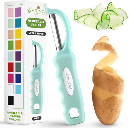 Spring Chef Premium Swivel Vegetable Peeler, Soft Grip Handle and Ultra Sharp Stainless Steel Blades - Perfect Kitchen Peeler For Veggie, Fruit, Potato, Carrot, Apple - Pink Lemonade