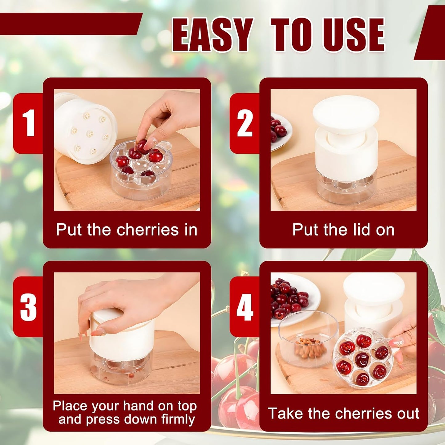 Cherry Pitter Multiple,2025 Quickly Release Multi Cherries Stoner Pitter,7-Hole Push Button Cherr'y Core Pit'ter Tool with Splatter Protector,Pit Seed Remover for Making Cherry Jam, Black