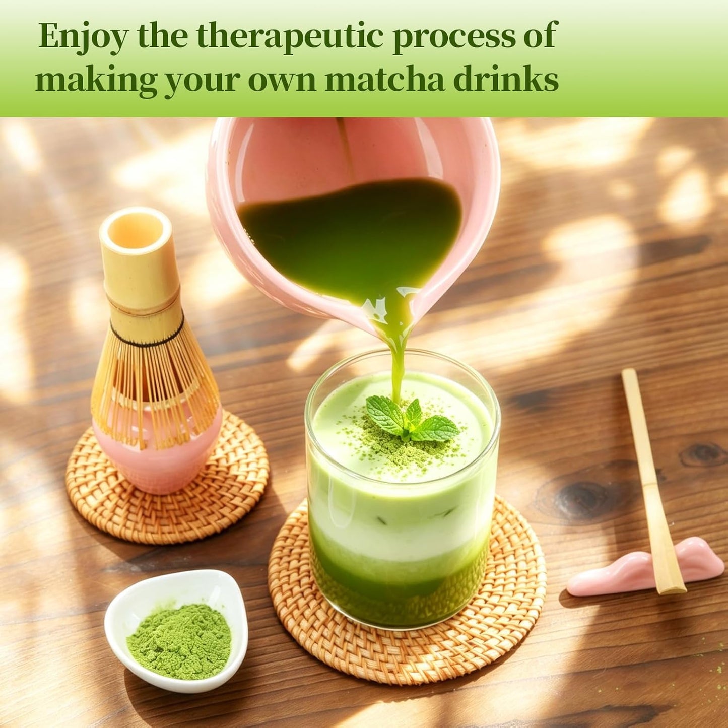 Matcha Whisk Set 8 Pcs Complete Matcha Starter Kit With Ceramic Bowl, Bamboo Whisk, Holder, Spoon, Sifter, Spoon Stand For Matcha Lovers Ceremonial Gift Set