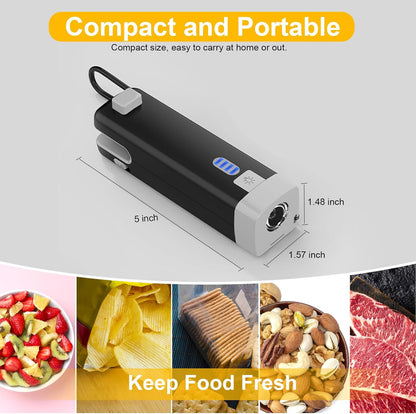 3 in 1 Mini Bag Sealer, USB C Rechargeable Chip Bag Sealer Heat Seal, Bag Sealer Heat Seal with Cutter, Portable Bag Resealer for Plastic Bags Snacks & Food Storage,Ink Black