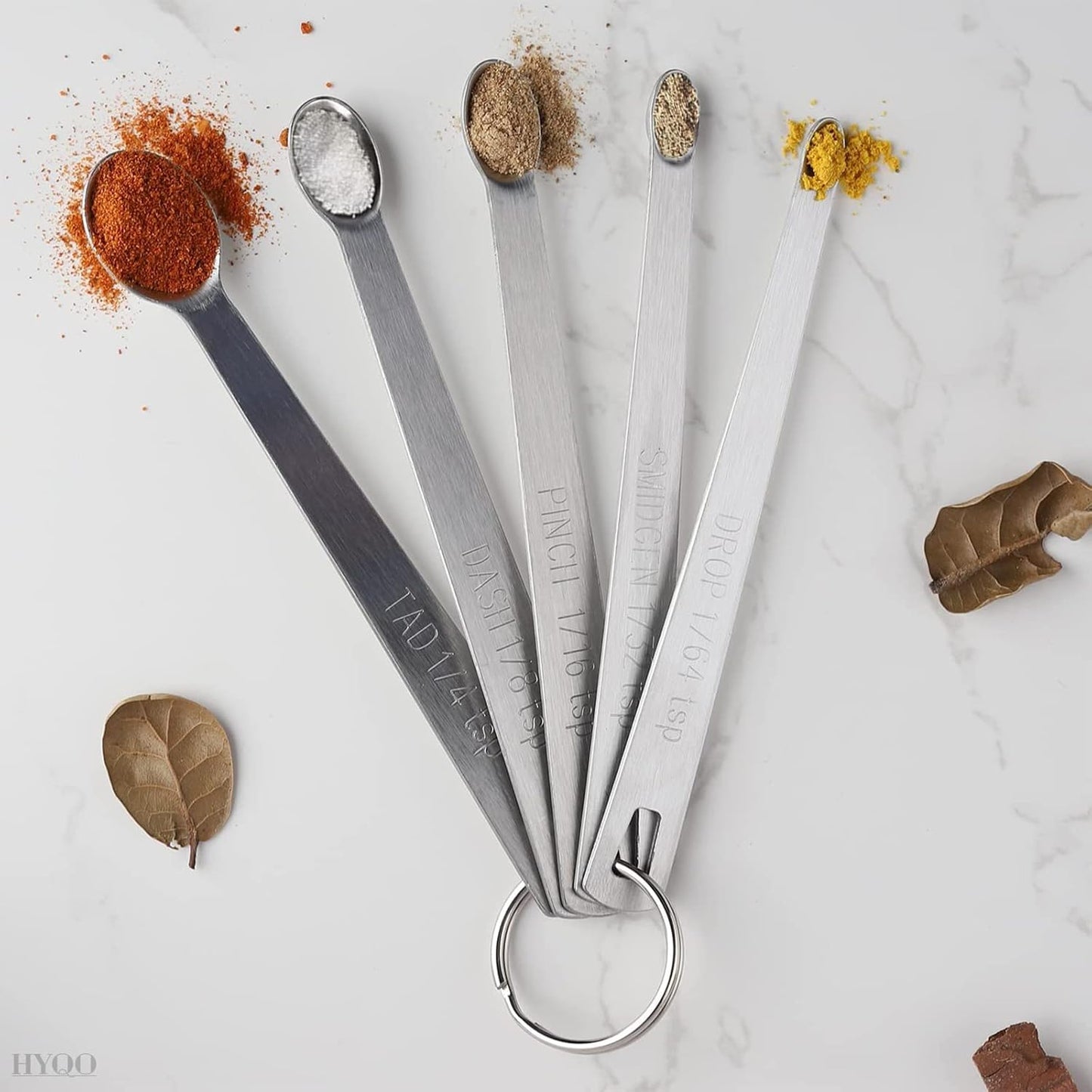 5 Pcs Mini Measuring Spoons Set - Stackable Design, 1/4, 1/8, 1/16, 1/32, 1/64 TSP Sizes, Flat Handle Metal Measuring Spoons Made of Durable Stainless Steel for Cooking, Baking & Small Kitchen Tasks