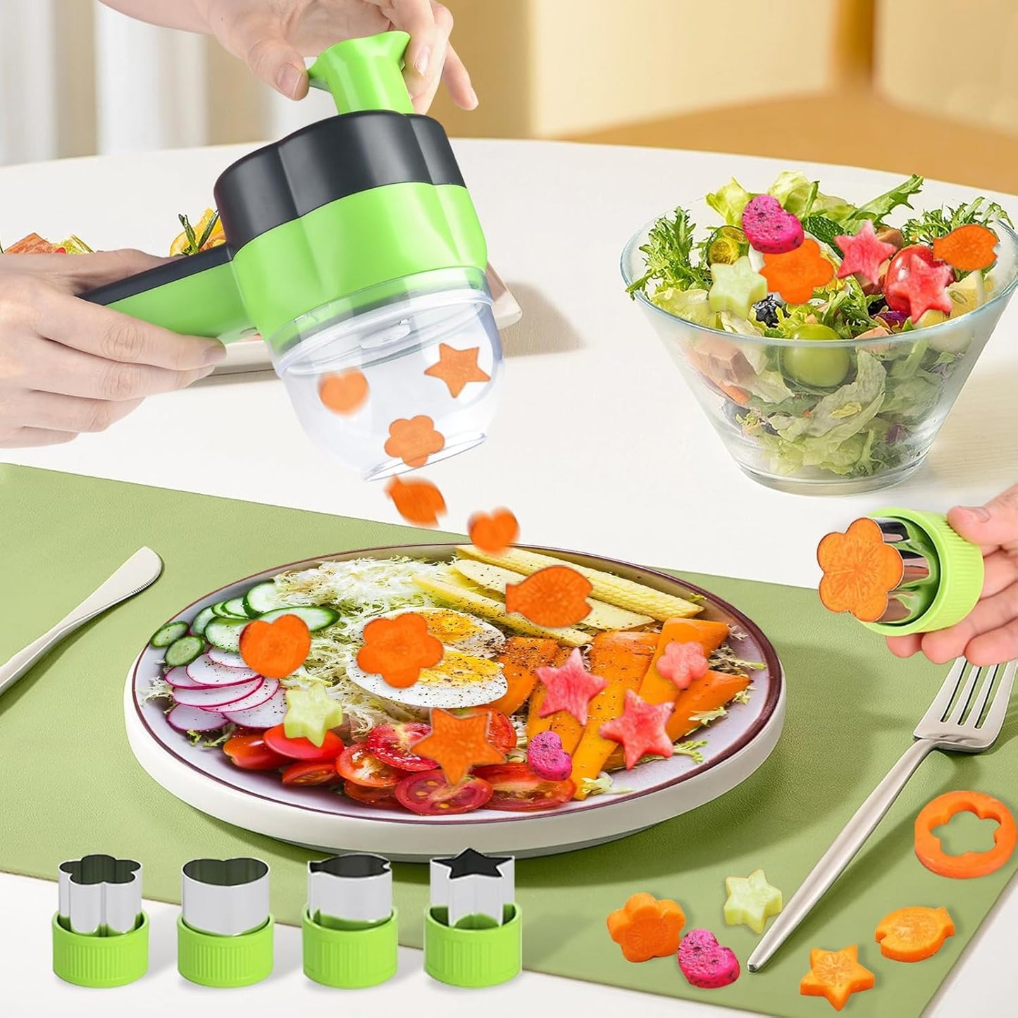 Electric Vegetable Slicer Set Vegetable Cutter 4 in 1 Portable, Rechargeable, Wireless Food Processor & Chopper Machine Mixer Food Slice for Home Kitchen Garlic Pepper Chili Onion Celery Ginger Meat
