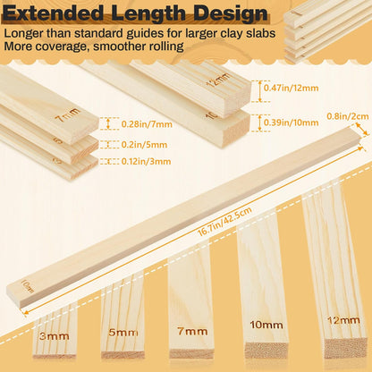 Sasylvia 10 Pcs Pottery Rolling Pin Guides Wood Teaching Rolling Mud Stick Guide Set Polymer Clay Depth Guide Pottery Tools Clay Mudboard Tools (5 Size,Wood Color)