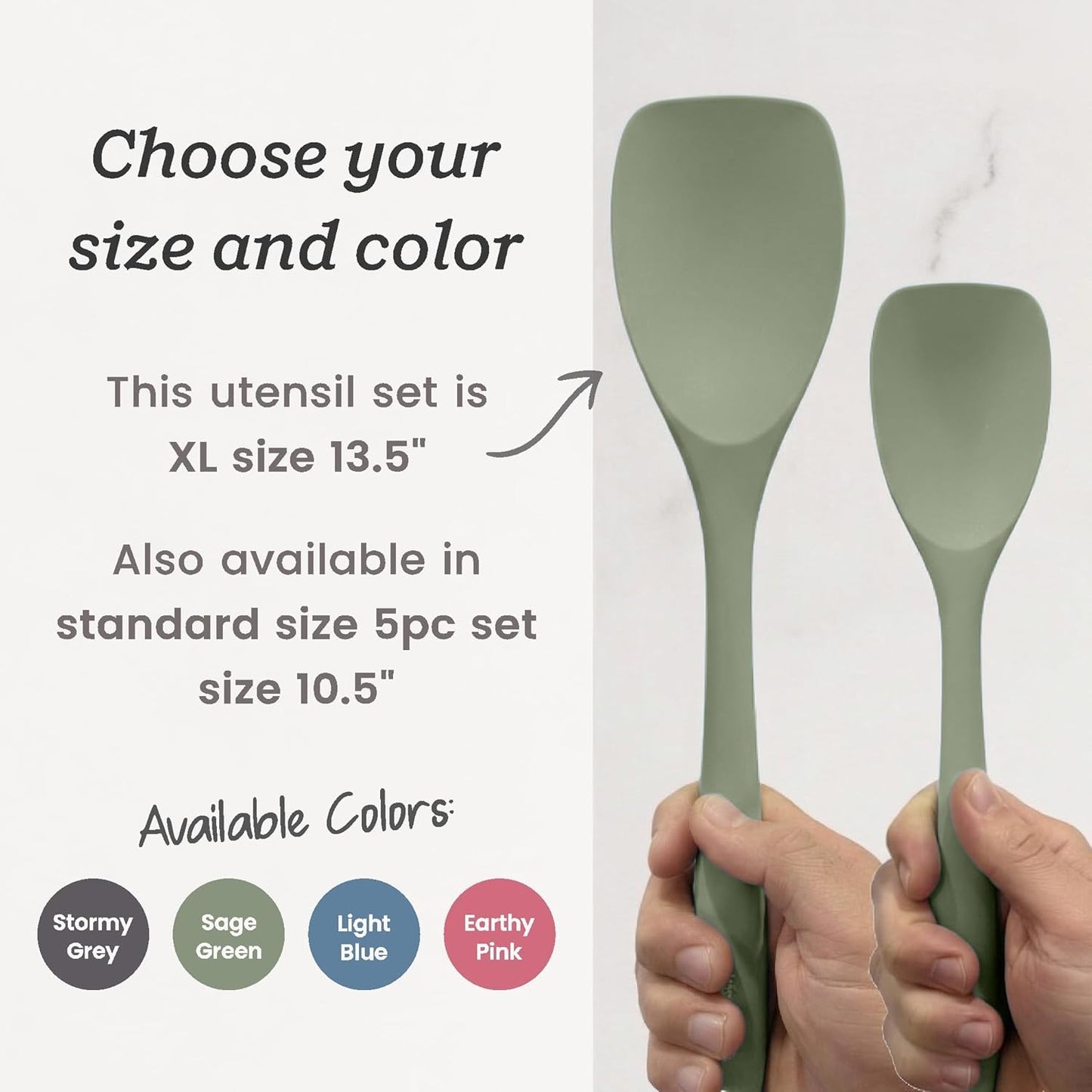 Starpack Like a Boss XL Silicone Cooking Utensils Set (6-Piece, 13.5") - LFGB Certified, 600°F Heat Resistant, BPA-Free - Heavy-Duty Steel Core, Dishwasher Safe - for Nonstick Cookware, Sage Green