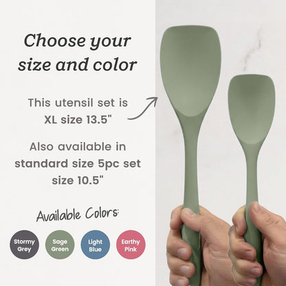 Starpack Like a Boss XL Silicone Cooking Utensils Set (6-Piece, 13.5") - LFGB Certified, 600°F Heat Resistant, BPA-Free - Heavy-Duty Steel Core, Dishwasher Safe - for Nonstick Cookware, Sage Green
