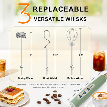YUSWKO Black Handheld Milk Frother Wand for Coffee, Rechargeable Electric Whisk with 3 Heads 3 Speeds Drink Mixer Coffee Frother For Latte, Cappuccino, Hot Chocolate, Egg