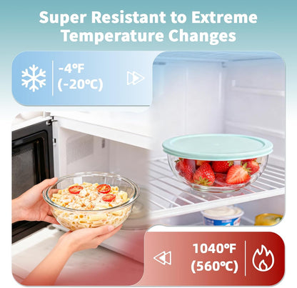 WhiteRhino Glass Mixing Bowls Glass Bowls with Lids Set(4.5QT,2.7QT, 1.1QT),Large Salad Bowls,glass mixing bowl Space-Saving Nesting Storage bowls for Cooking,Baking,Prepping,Dishwasher Safe