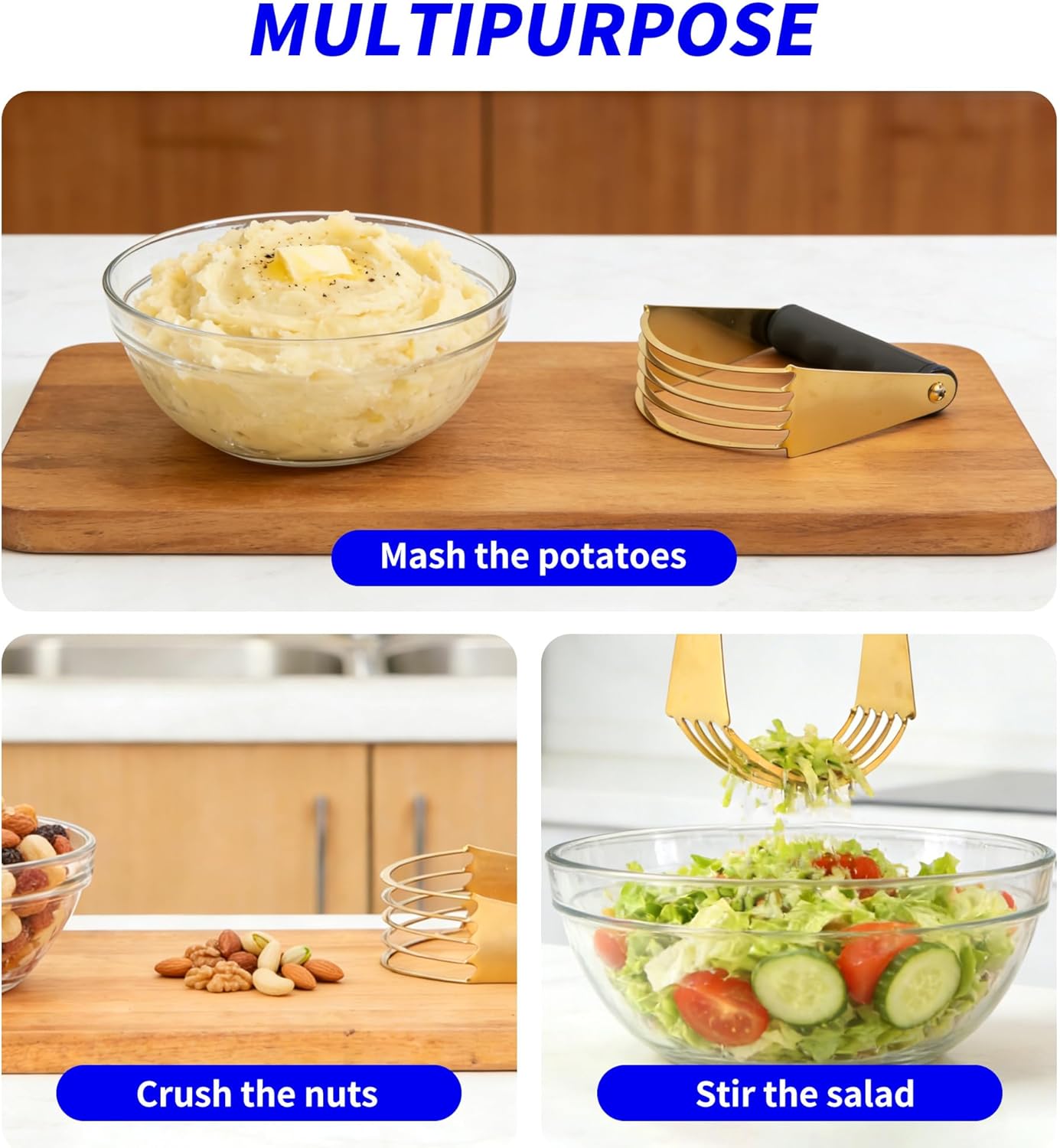 SmileCat Stainless Steel Dough Blender, Dishwasher-Safe Pastry Cutter, Biscuit Cutter, Butter Cutter for Baking. Gold
