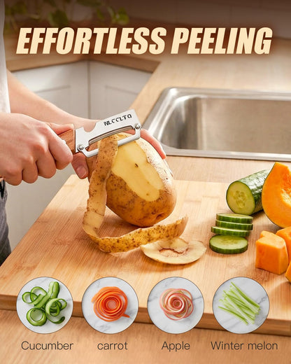 Kiwi Peeler Multifunctional Vegetable Peeler Stainless Steel Potato De Papas Kitchen Shears and Pineapple Peelers Fruit Food Pelador De Verduras Apple Corer Paring Knife Carrot Shredder (3pcs)