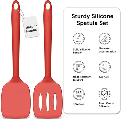 Coukre 2 Pack Silicone Spatula Set, High Heat Resistant, BPA Free Kitchen Spatula, Solid & Slotted Turner for Non-Stick Pans, Sautéing, and Flipping (2, PureBlack)