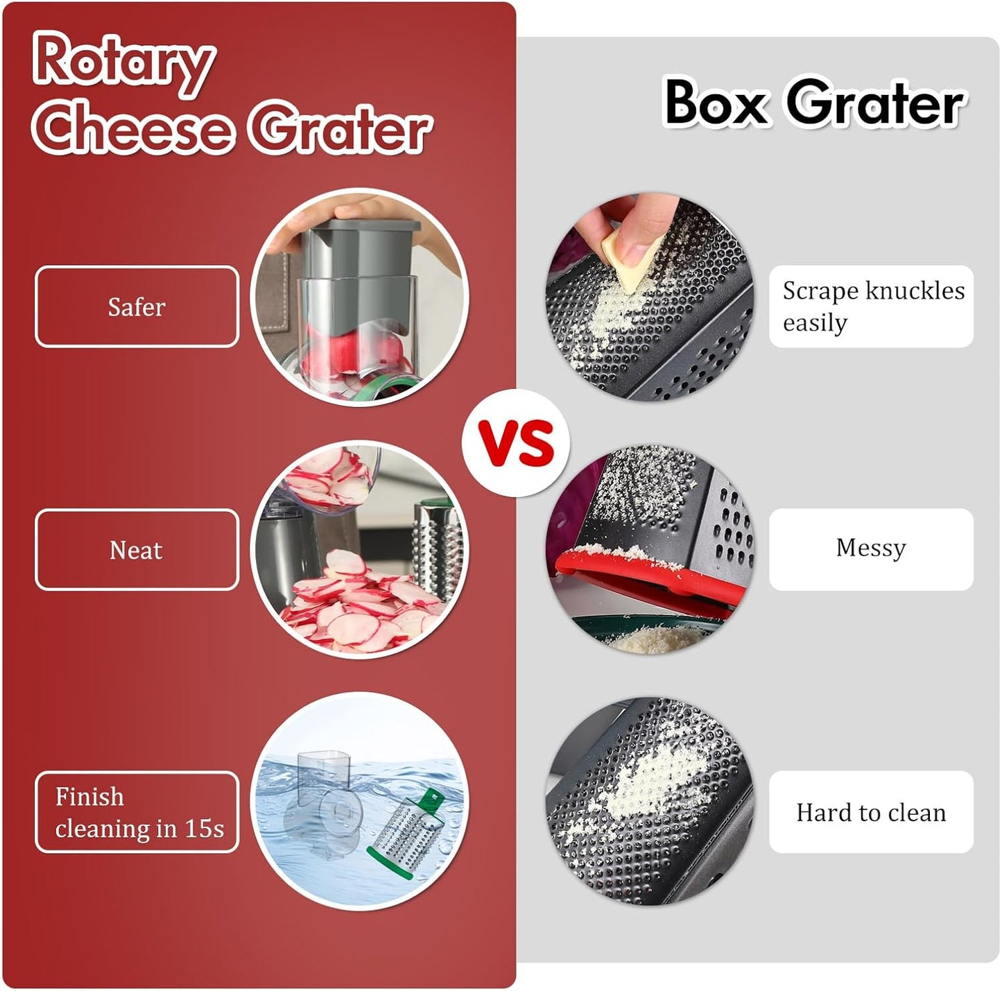 Ourokhome Rotary Cheese Grater Hand Crank, Kitchen Shredder Speed Mandolin Slicer Nut Grinder with Handle and Drum Blades for Cheese, Vegetable, Walnut, Chocolate, Potato, Carrot, 3 Blades, Dark Blue