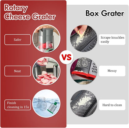 Ourokhome Rotary Cheese Grater Hand Crank, Kitchen Shredder Speed Mandolin Slicer Nut Grinder with Handle and Drum Blades for Cheese, Vegetable, Walnut, Chocolate, Potato, Carrot, 3 Blades, Dark Blue