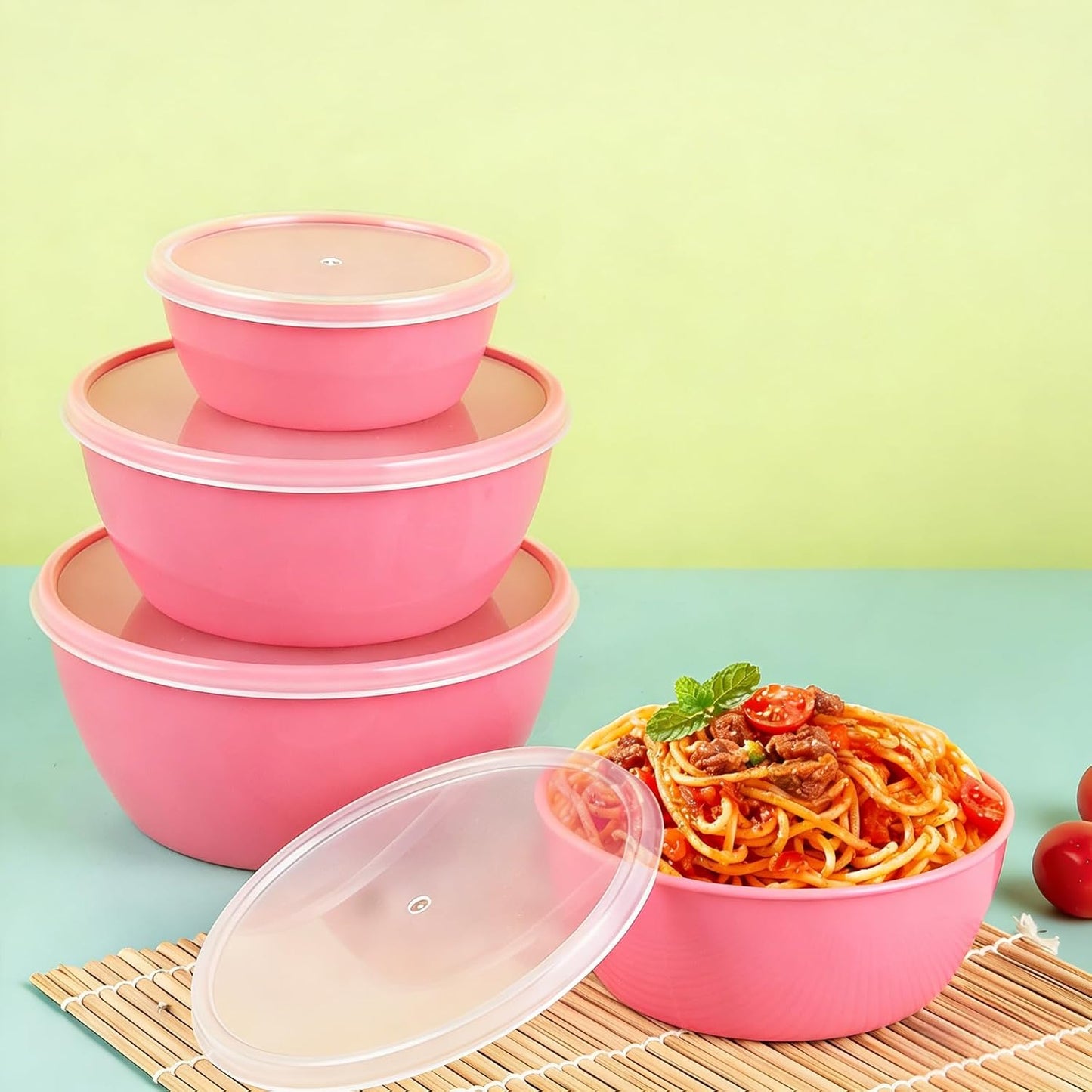 4-Piece Classic Plastic Prep Bowls with Lids, Nesting Plastic Small Mixing Bowl Set for Mixing, Baking, Prepping, Cooking and Serving Food, Microwave and Dishwasher Safe