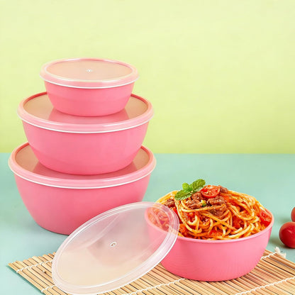 4-Piece Classic Plastic Prep Bowls with Lids, Nesting Plastic Small Mixing Bowl Set for Mixing, Baking, Prepping, Cooking and Serving Food, Microwave and Dishwasher Safe