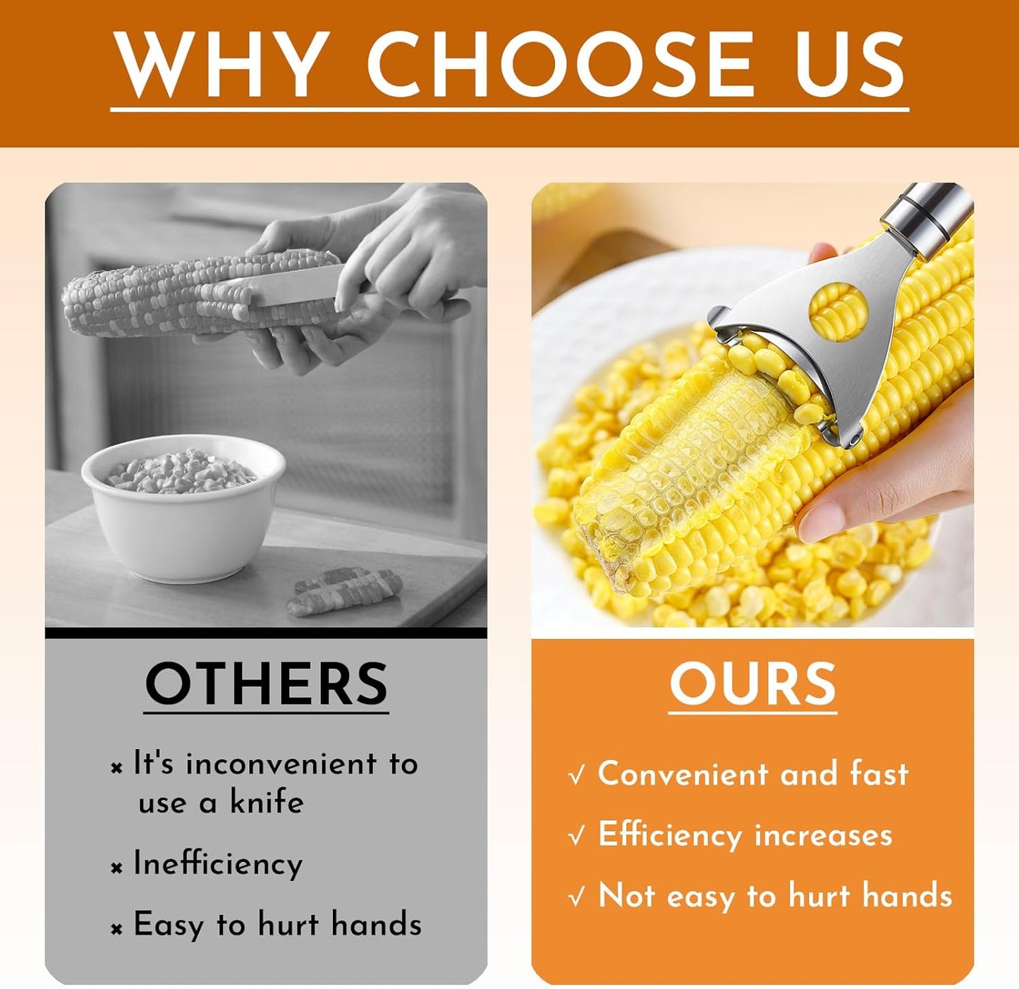 2Pcs Stainless Steel Corn Peeler & Kernel Remover Tool - 3-in-1 Corn Cob Stripper for Corn on the Cob, Pepper Seed Corer & Vegetable Slicer - Multi-Function Kitchen Gadget with Non-Slip Grip (Silver)
