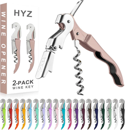 HYZ 2-Pack Wine Opener Waiter Corkscrew, Professional Wine Key for Servers, Bartender, with Foil Cutter, Manual Wine Bottle Opener Double Hinged (Black)
