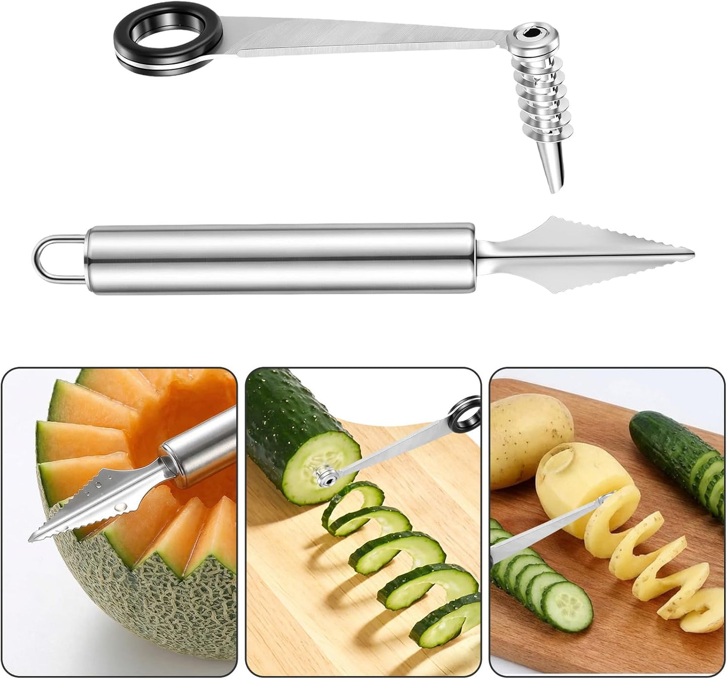 Kitchen Spiral, 2Pcs Vegetable Spiral Cutter and Fruit Carving Tool Spiralizer Cooking Tools for Potatoes Cucumbers Melons Tomato Veggie Engraving