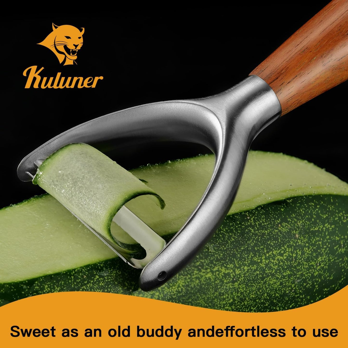 Serrated Blade Premium I Type 304 Stainless Steel Multifunctional Kitchen Peeler Real Wood Handle Ultra Sharp Blade Vegetable Potato Apple（Agarwood）
