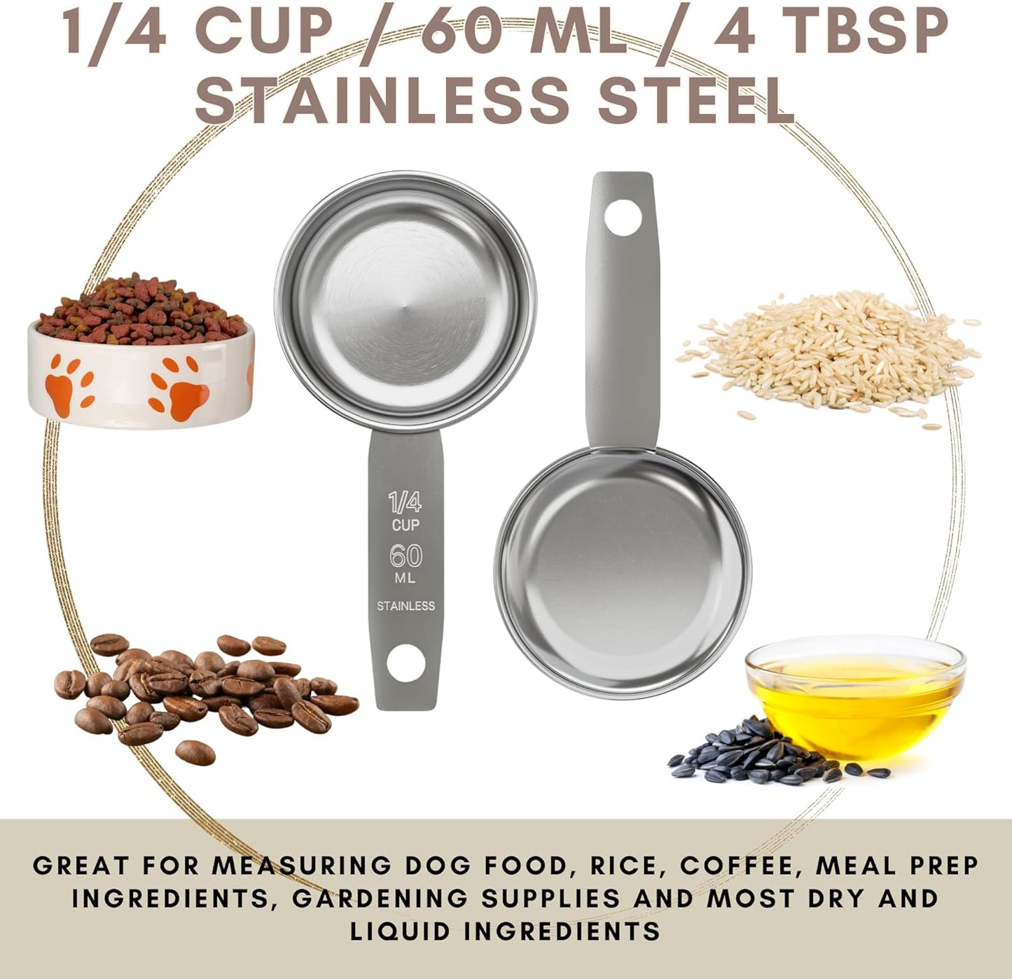 1/8 Cup Stainless Steel Measuring Cup | Sturdy Metal 30 ml | 30 cc | 1 oz | Single Cup for Wet and Dry Ingredients | Great for use as 1/8 Cup Coffee Scoop - 1 PK