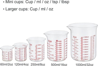 High Borosilicate Glass Measuring Cup-V-Shaped Spout，Glass Measuring Beaker for Kitchen or Restaurant, Easy to Read, 60 ML (2 Oz)-Pack of 2