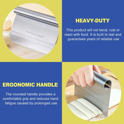 2 Pack Stainless Steel Dough Scraper & Dough Cutter, Pastry Knife & Dough Scraper with Measurement. Professional Baking Dough Knife for Cutting Board, Pizza & Kitchen