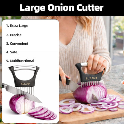 Onion Slicer Holder, Stainless Steel Vegetable Potato Tomato Chopper Cutter with Protective Case Practical Kitchen Must Haves Tool Utensils Gadgets Clearance for Slicing Vegetables Marinating Meat