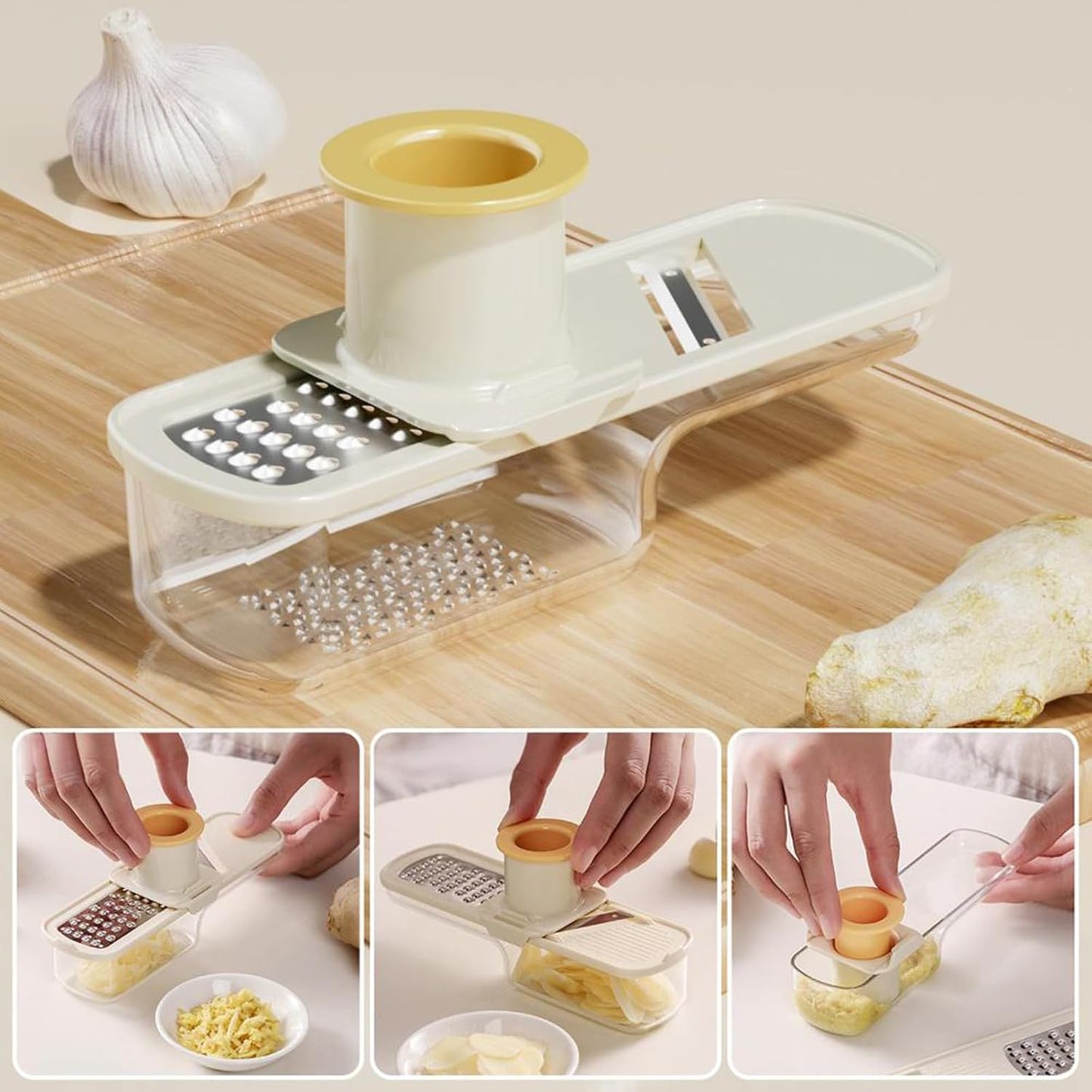 Ginger Garlic Grater Ginger Garlic Grinding Cooking W Container Multi Purpose Easy Grip Manual Kitchen Tool for Baking, Green