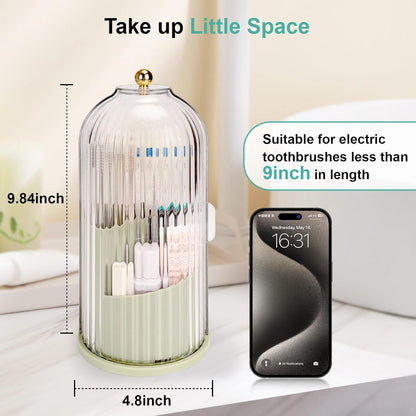 QIYVLOS Toothbrush Holders with Sliding Lid, Rotating 3 Slots Bathroom Organizer Countertop, Tooth Brush Toothpaste Holder Bathroom Counter Stand Sink Organizer Caddy for Vanity Makeup Brushes Holder