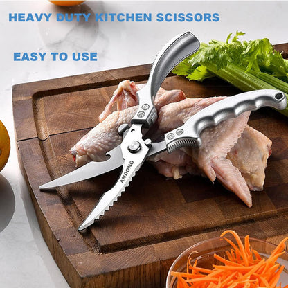 ANDONG Upgrade Heavy Duty Stainless Steel Kitchen Scissors - Professional Poultry Shears for Bone, Meat, Chicken, Fish, Turkey, Vegetables,Spring Loaded Multipurpose Ultra Sharp Utility Scissors