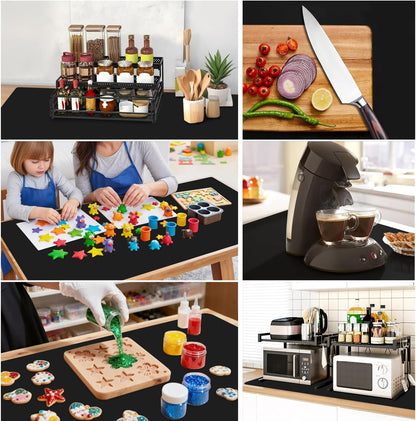 Standard Silicone Mat,Black Baking Mat-Food Grade Kids Dinner Table Placemat Non Slip Counter Mat with Raised Edges Heat Resistant Mat for Air Fryer Nonstick Pastry Dough Mat(1 Pack 23.6'' x 15.7'')