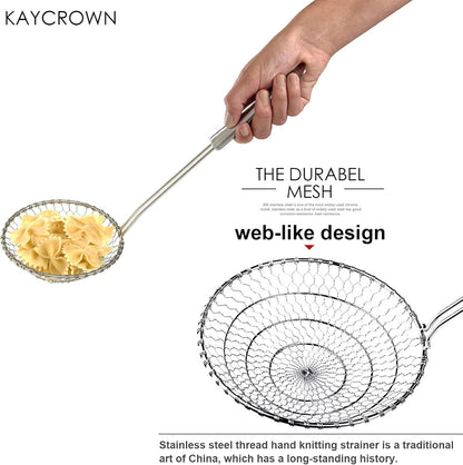 Best Utensils Asian Kitchen Stainless Steel Spider Strainer Professional Wire Skimmer with Spiral Mesh (7-Inch Strainer Basket)