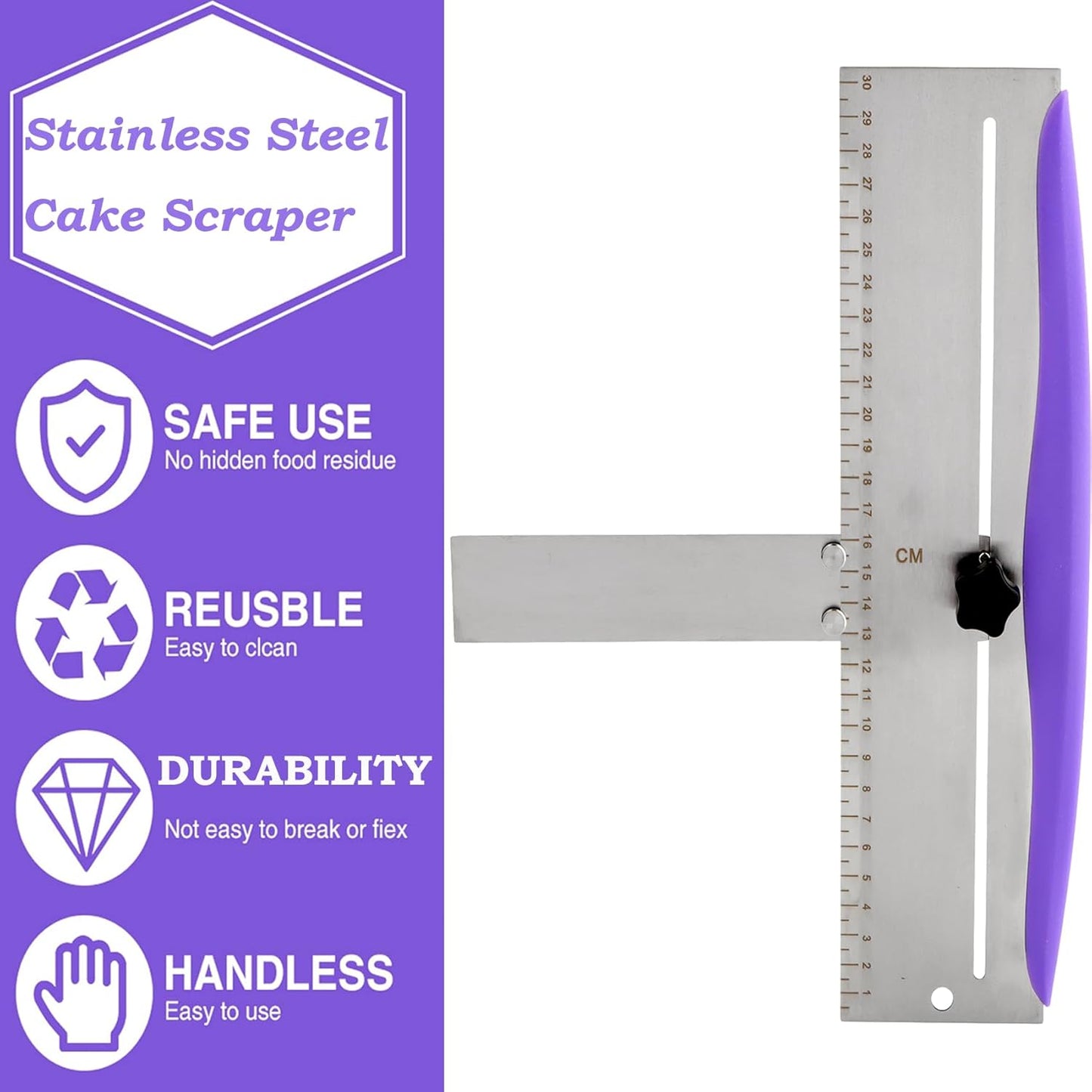 HAKUNA 12 Inch Stainless Steel Cake Scraper,Cake Scraper Smoother,Adjustable Kitchen Frosting Spatula Cake Leveler Tool,Cake Bench Scraper for Mousse,Cheese,Cream Cake Decorating Tools