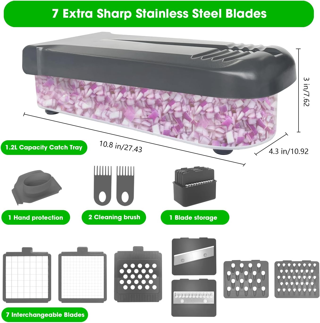 LHS Vegetable Chopper Multifunctional Food Chopper Onion Chopper Vegetable Slicer Dicer Cutter Potato Cutter Veggie Chopper with Container with Spiralizer (12 in 1, Black)